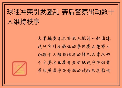 球迷冲突引发骚乱 赛后警察出动数十人维持秩序