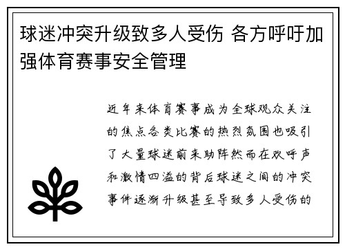 球迷冲突升级致多人受伤 各方呼吁加强体育赛事安全管理